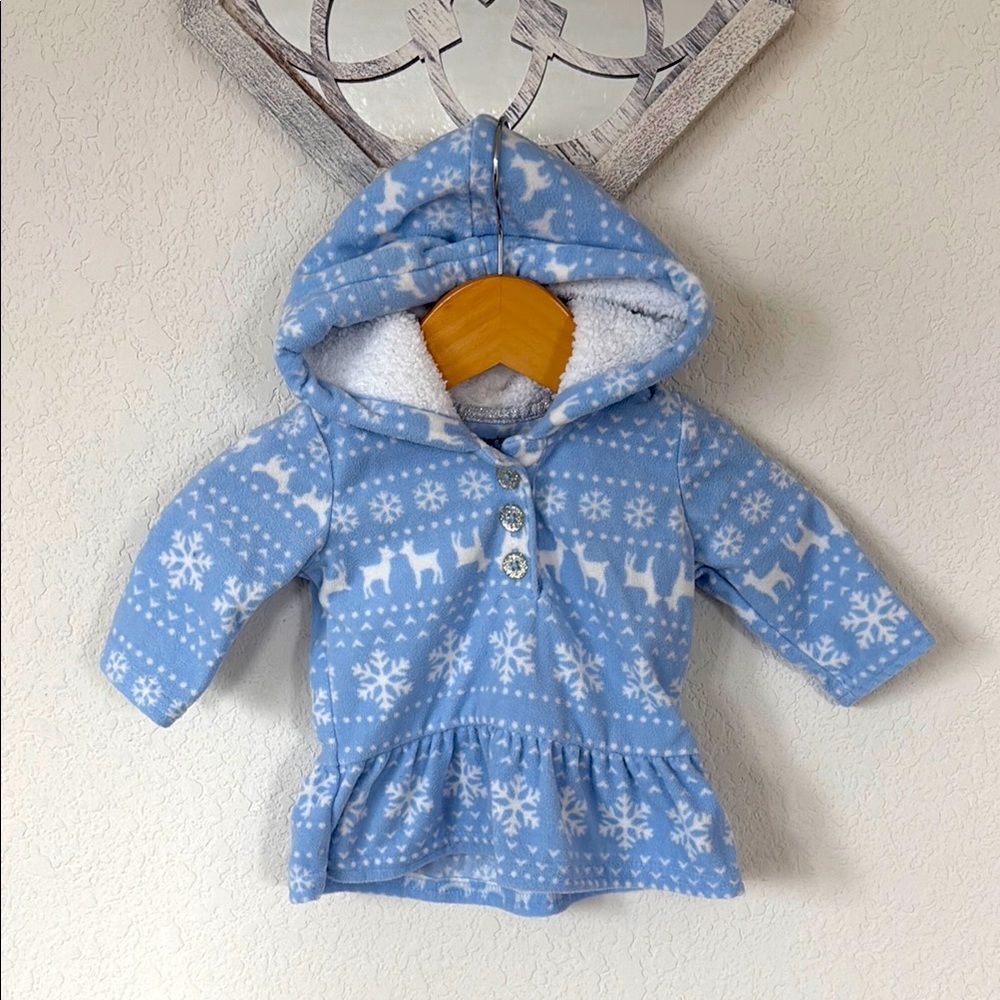 Carter's • Ice Blue Plush Fleece Lined Hooded Snowflake Pullover Henley Sweater